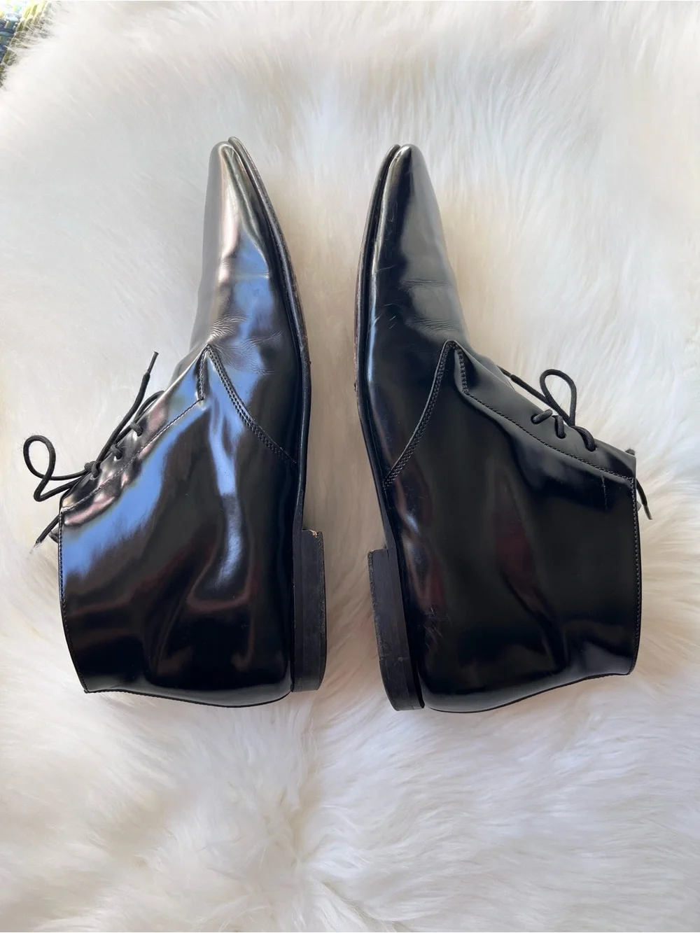 Burberry Leather Ankle Boots Sz 43 US 9.5 Patent Black Leather Lace Up